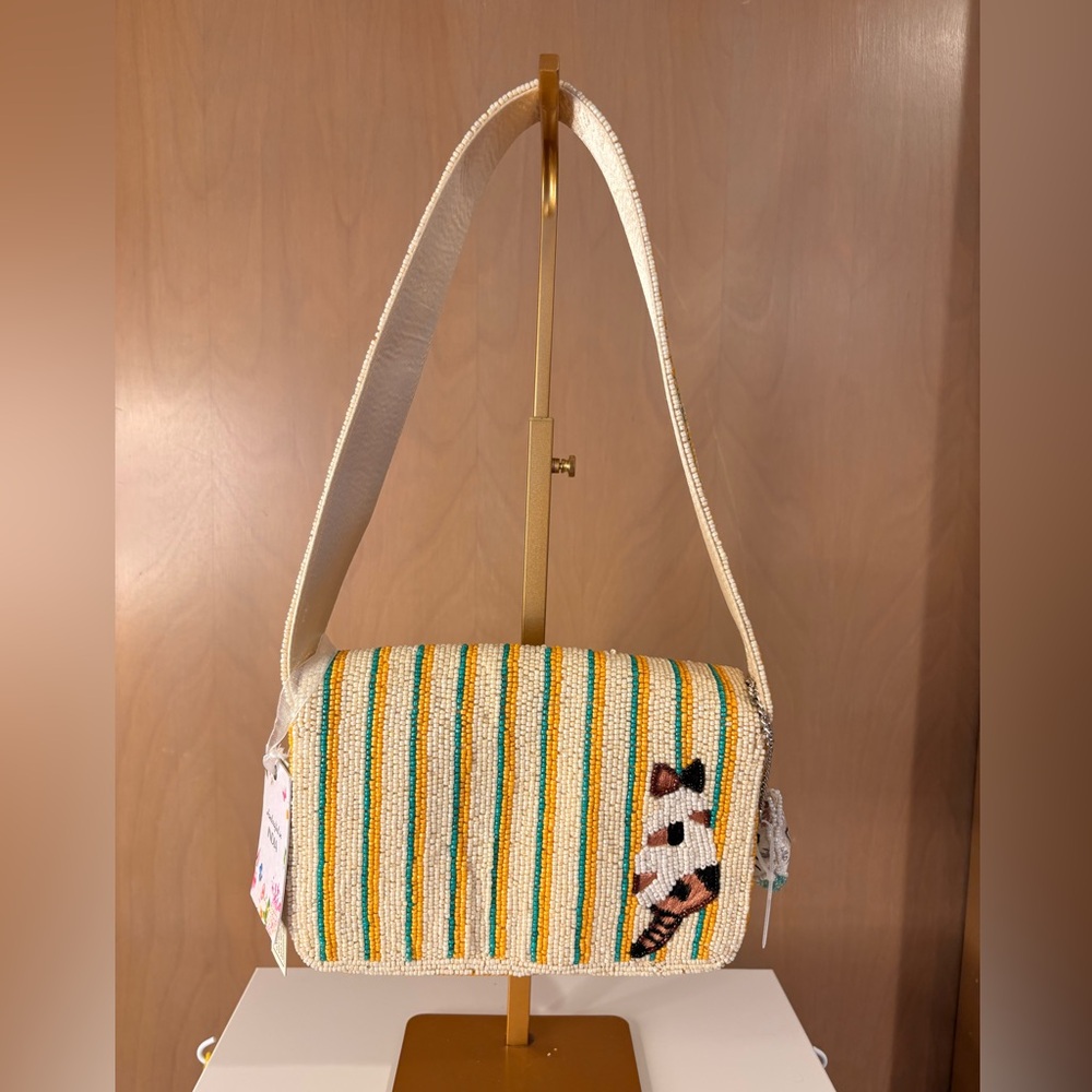 Beaded Cat Panel Shoulder Bag in Yellow Multicolor - Picture 3 of 4